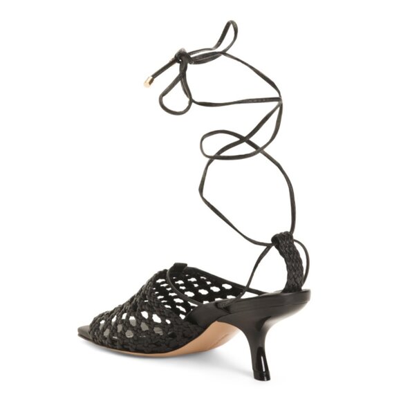 MARION PARKE Black Made In Brazil Leather Sabrina Kitten Heel Sandals - Picture 2 of 2